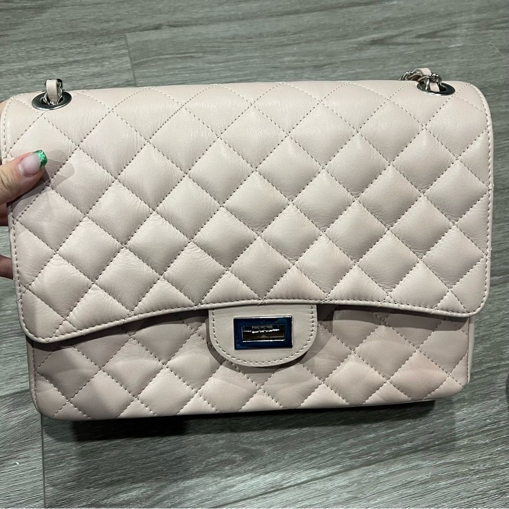Borse in Pelle Large Crossbody Quilted Flap Bag Pale Pink - Picture 2 of 6